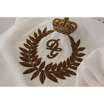 Dolce & Gabbana White Silk Gold DG Crown Crystal Blouse Top TSH7844- 36
