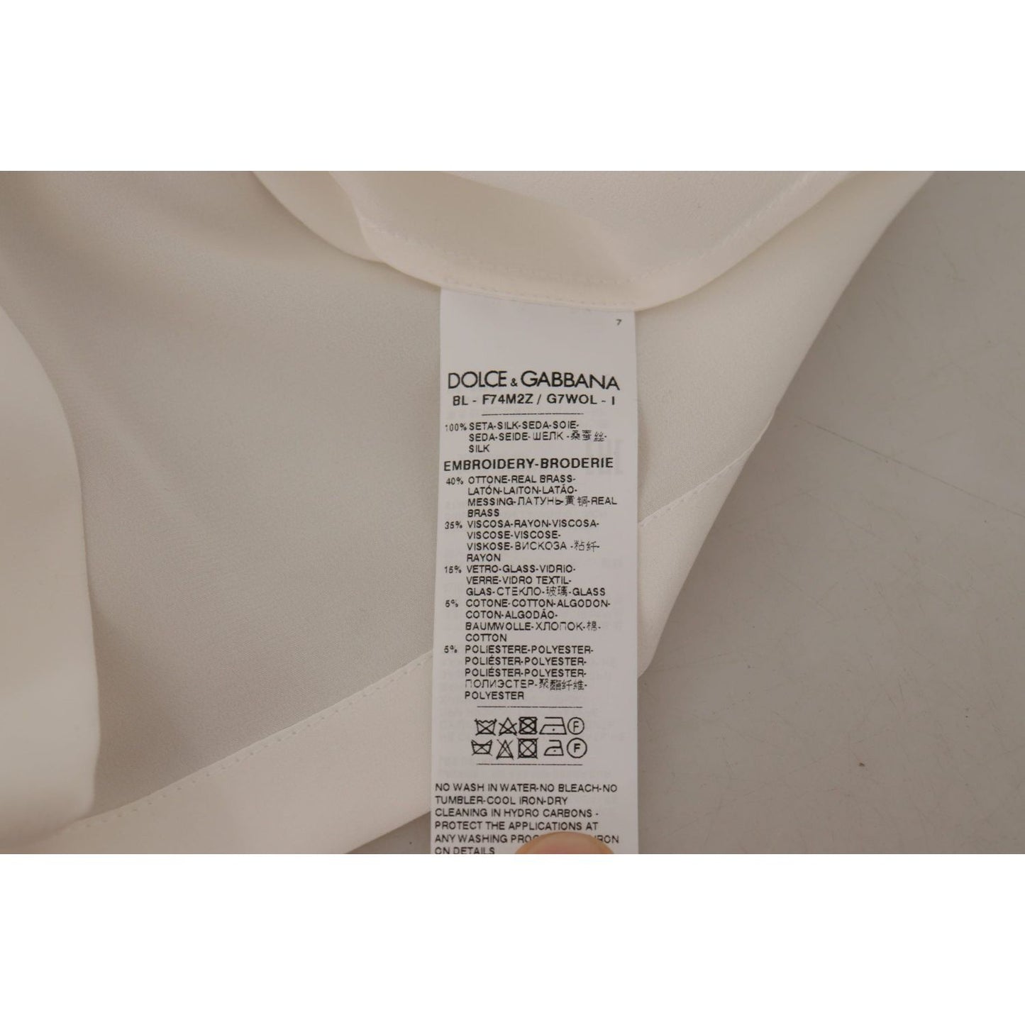 Dolce & Gabbana White Silk Gold DG Crown Crystal Blouse Top TSH7844- 36