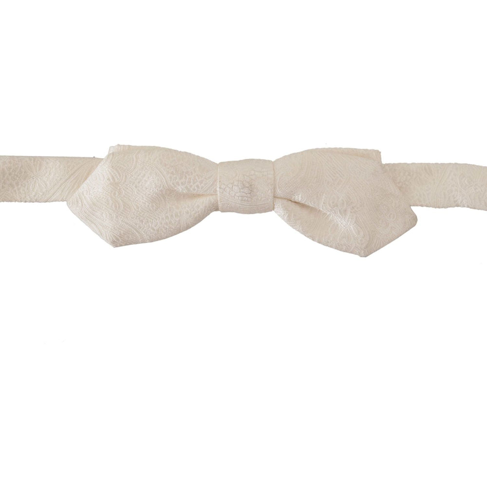 Dolce & Gabbana White 100% Silk Slim Adjustable Neck Papillon Tie FT3606