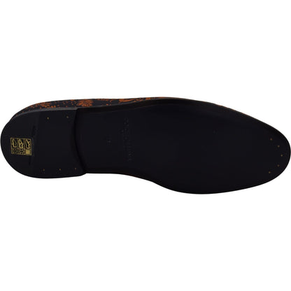Dolce & Gabbana Blue Rust Floral Slippers Loafers Shoes