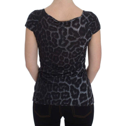 Cavalli Gray Leopard Modal T-Shirt Blouse Top