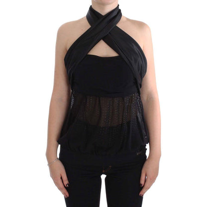 Exte Black Neck Wrap Top Blouse