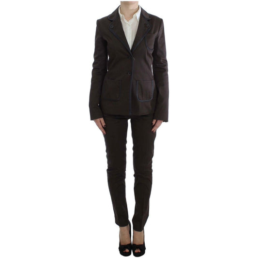 Exte Brown Stretch Two Button Suit SIG30865-1