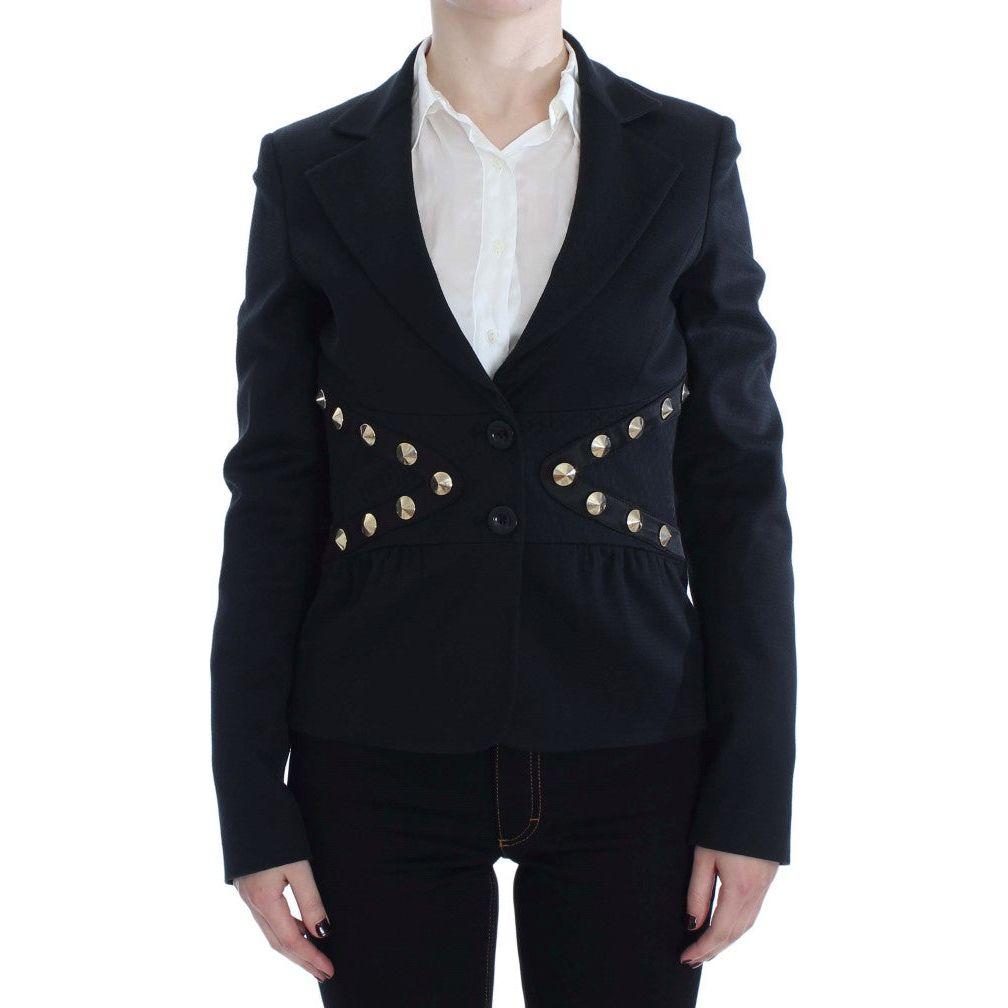 Exte Black Cotton Stretch Gold Studded Blazer Jacket