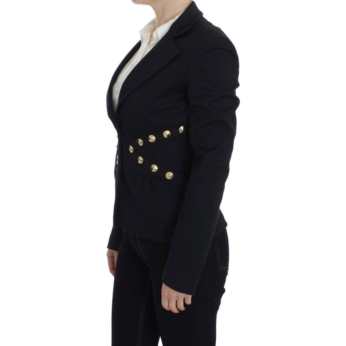 Exte Black Cotton Stretch Gold Studded Blazer Jacket Blazer Jacket