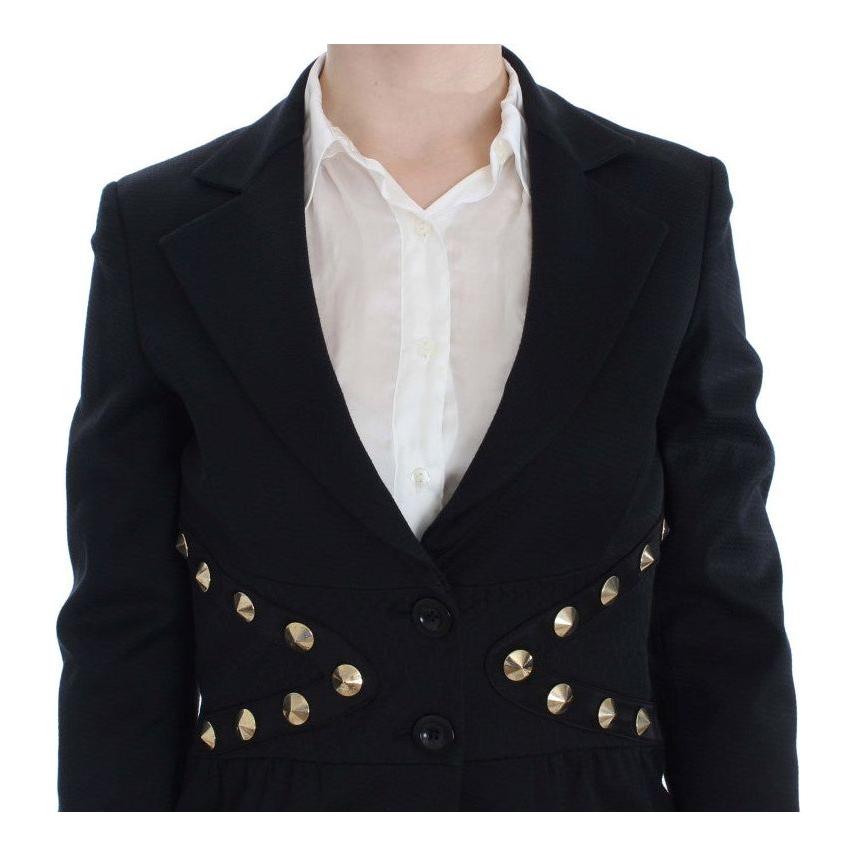Exte Black Cotton Stretch Gold Studded Blazer Jacket Blazer Jacket