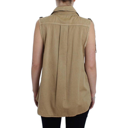 PLEIN SUD Beige Cotton Sleeveless Shirt
