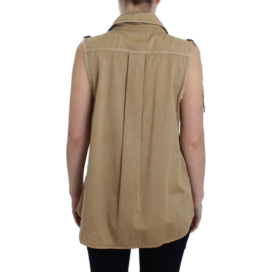 PLEIN SUD Beige Cotton Sleeveless Shirt SIG30990-1