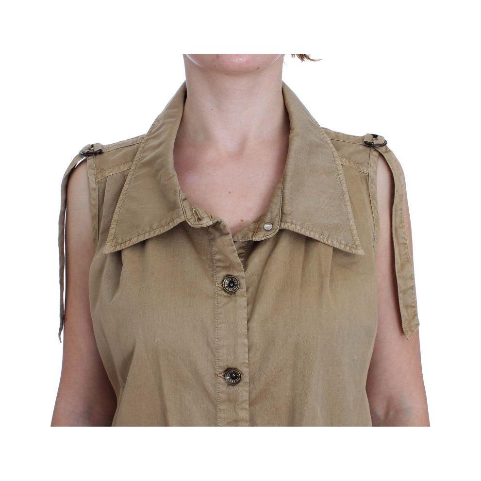 PLEIN SUD Beige Cotton Sleeveless Shirt SIG30990-1