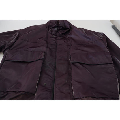 Dolce & Gabbana Purple Nylon Collared Biker Coat Jacket
