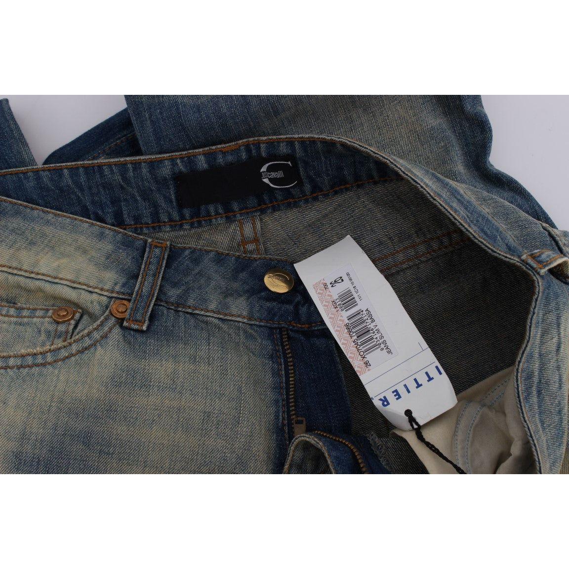 Cavalli Blue Wash Cotton Slim Fit Bootcut Jeans SIG32407-1