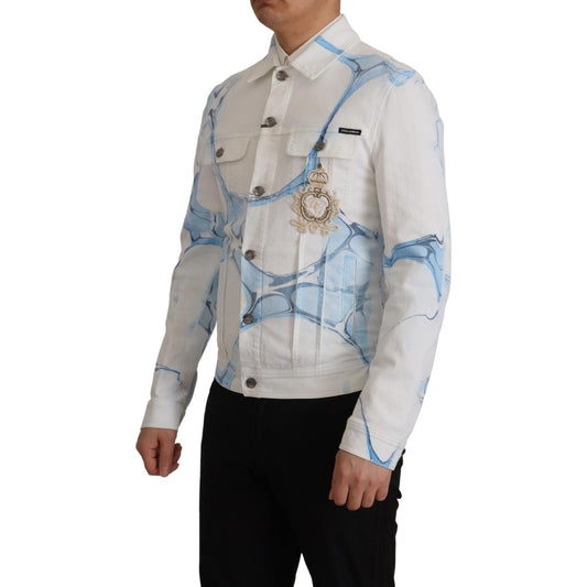 Dolce & Gabbana White Cotton Logo Embroidery Denim Jacket JKT3402-46
