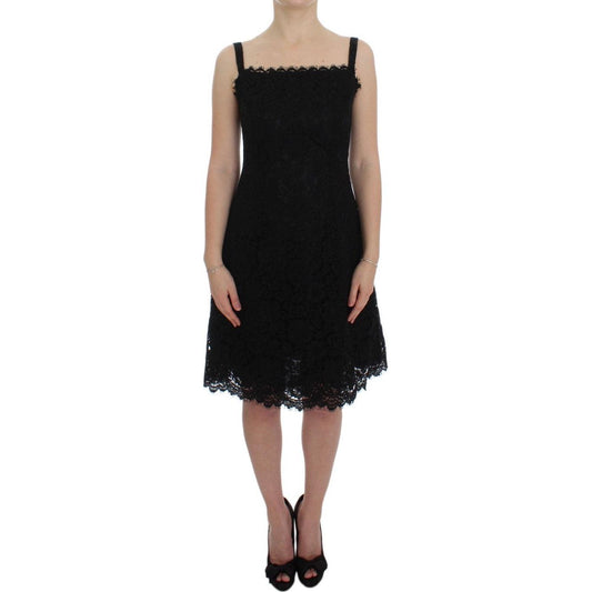 Dolce & Gabbana Black Floral Lace Shift Knee Length Dress DRE10030-1