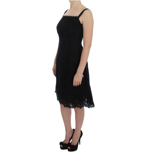 Dolce & Gabbana Black Floral Lace Shift Knee Length Dress DRE10030-1