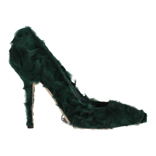 Dolce & Gabbana Green Xiangao Lamb Fur Leather Pumps LA3083-1