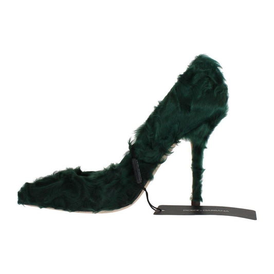 Dolce & Gabbana Green Xiangao Lamb Fur Leather Pumps LA3083-1
