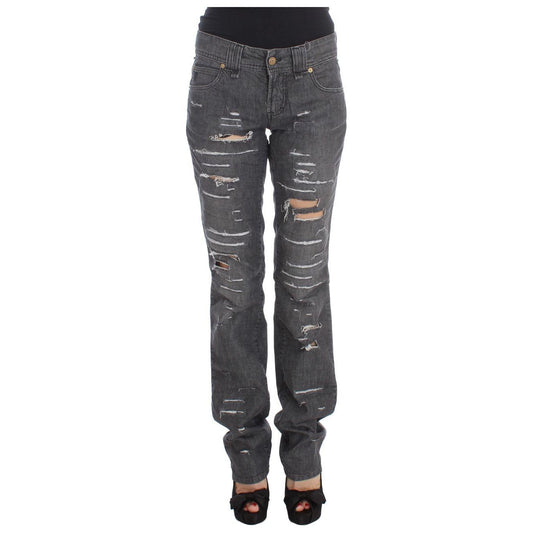 John Galliano Gray Wash Cotton Torn Straight Fit Jeans SIG30241-1
