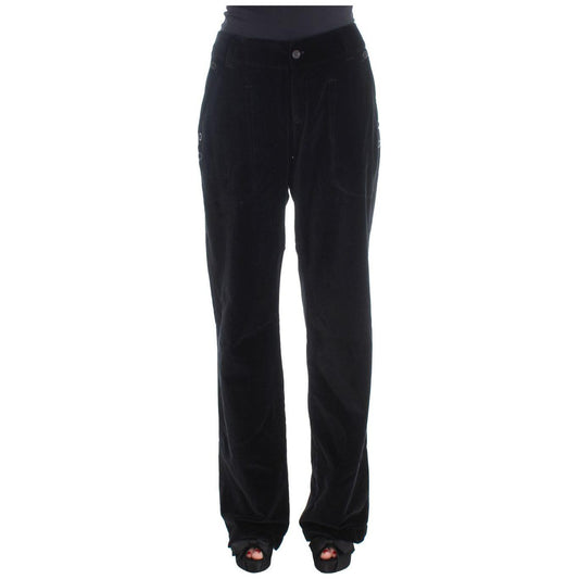 Ermanno Scervino Black Velvet Cotton Straight Legs Pants SIG30393-1