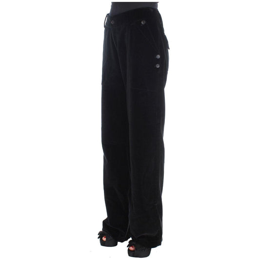 Ermanno Scervino Black Velvet Cotton Straight Legs Pants SIG30393-1