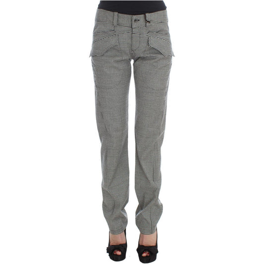 Ermanno Scervino Black White Checkered Cotton Casual Pants SIG30394-1