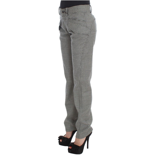 Ermanno Scervino Black White Checkered Cotton Casual Pants SIG30394-1