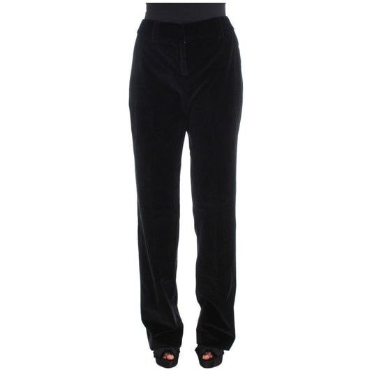 Ermanno Scervino Black Velvet Cotton Straight Legs Pants SIG30395-1