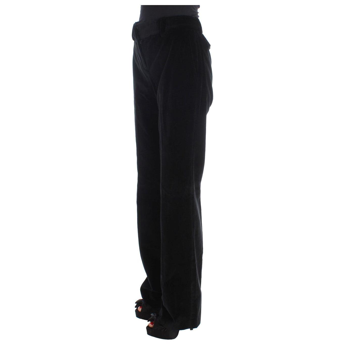 Ermanno Scervino Black Velvet Cotton Straight Legs Pants Jeans & Pants