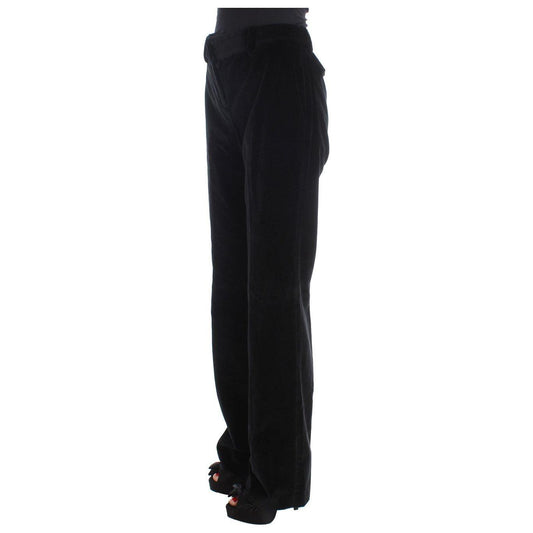 Ermanno Scervino Black Velvet Cotton Straight Legs Pants SIG30395-1