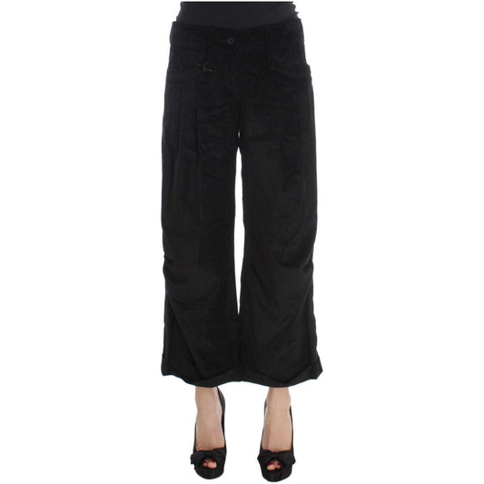 Ermanno Scervino Black Velvet Cotton Capri Bootcut Pants SIG30396-1