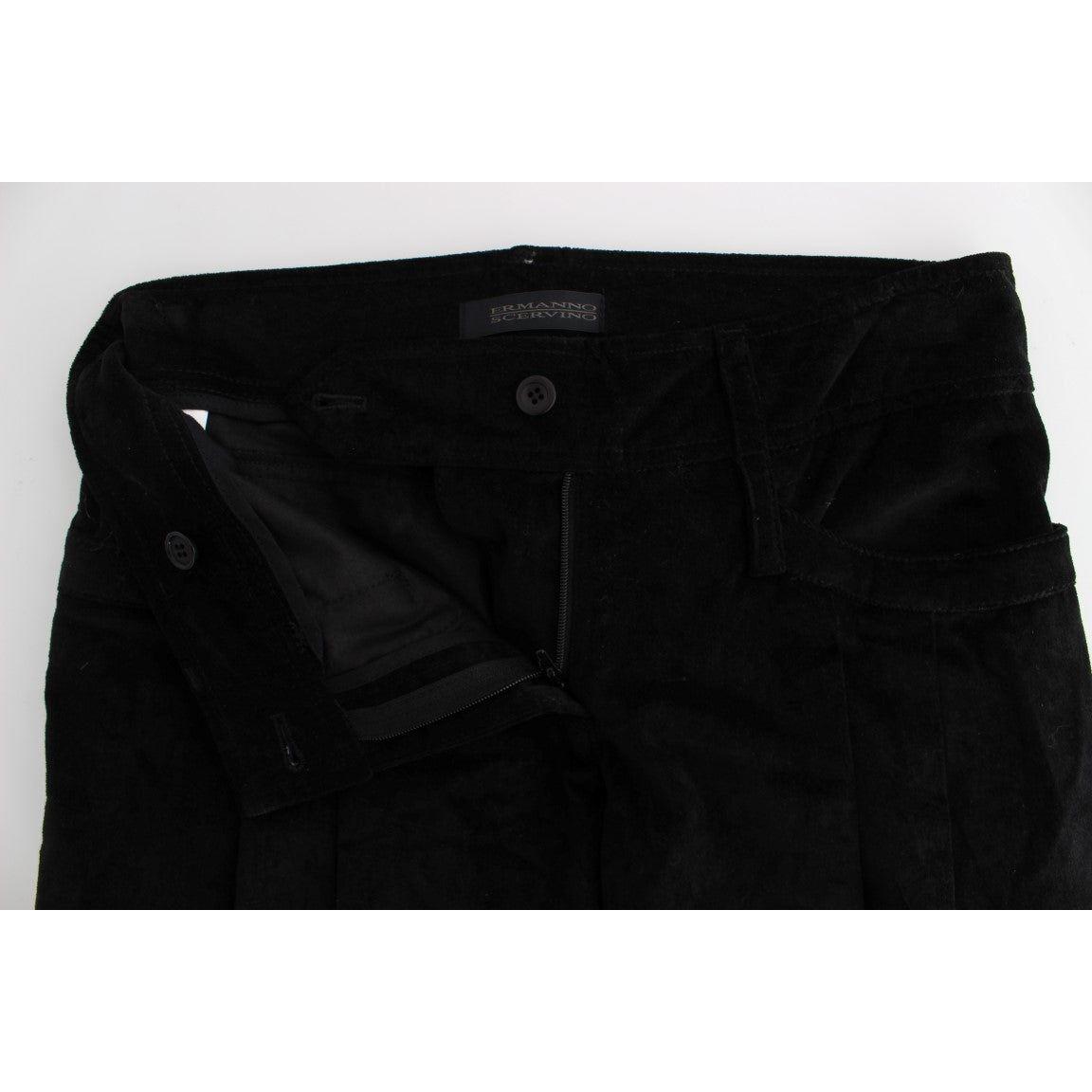 Ermanno Scervino Black Velvet Cotton Capri Bootcut Pants Jeans & Pants