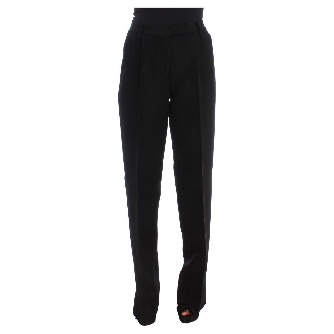 Ermanno Scervino Black Striped Cotton Blend Wide Legs Pants Jeans & Pants