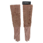 Dolce & Gabbana Elegant Beige Suede Elbow-Length Gloves Dolce & Gabbana Dim Gray