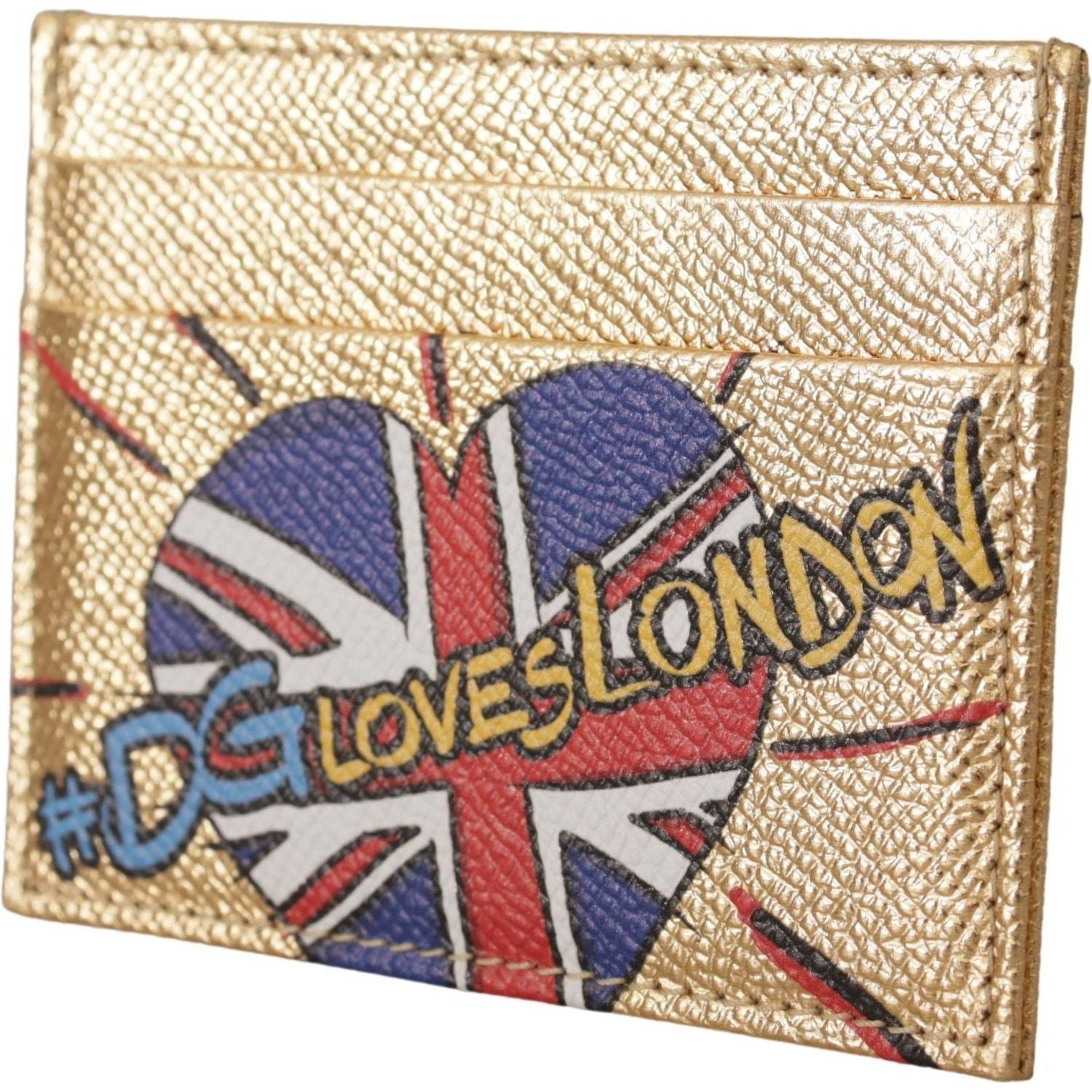 حامل بطاقات دولتشي آند غابانا الجلدي الذهبي الأنيق