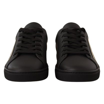 Dolce & Gabbana Black Gold Leather Low Top Sneakers Womens Shoes