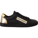 Dolce & Gabbana Black Gold Leather Low Top Sneakers Womens Shoes LA9899- 36