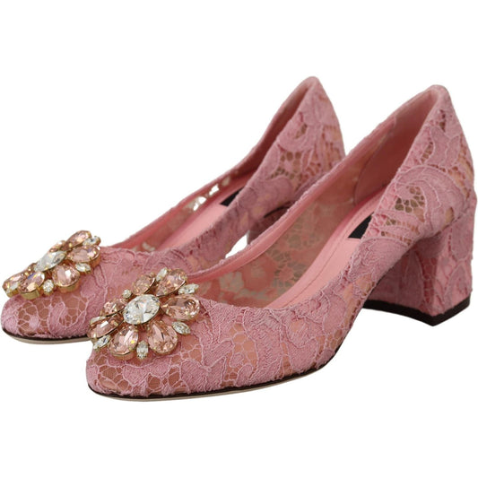 Dolce & Gabbana Pink Taormina Lace Crystal Pumps Pastel Shoes LA10072- 35.5