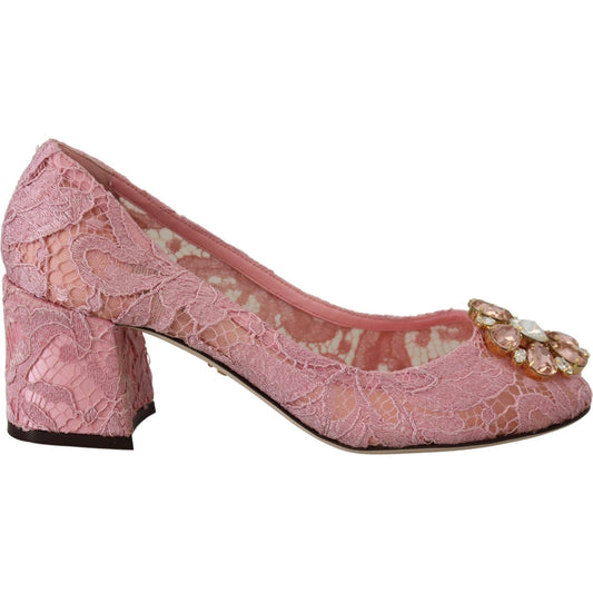 Dolce & Gabbana Pink Taormina Lace Crystal Pumps Pastel Shoes LA10072- 35.5