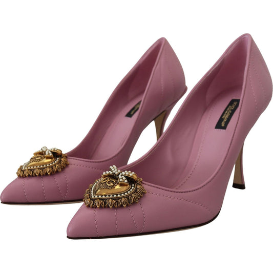 Dolce & Gabbana Pink Leather Heart DEVOTION Heels Pumps Shoes LA10083- 35.5