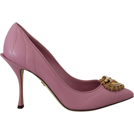 Dolce & Gabbana Pink Leather Heart DEVOTION Heels Pumps Shoes LA10083- 35.5