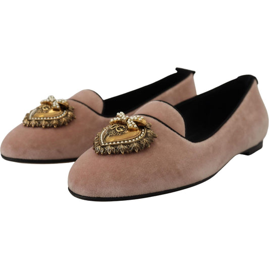 Dolce & Gabbana Pink Velvet Slip Ons Loafers Flats Shoes LA10084- 36