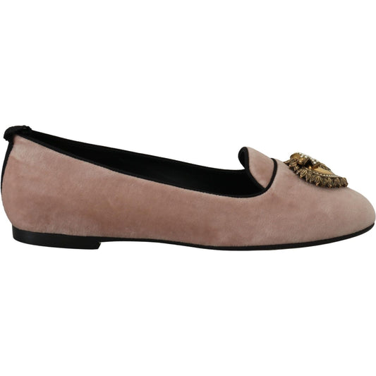 Dolce & Gabbana Pink Velvet Slip Ons Loafers Flats Shoes LA10084- 36