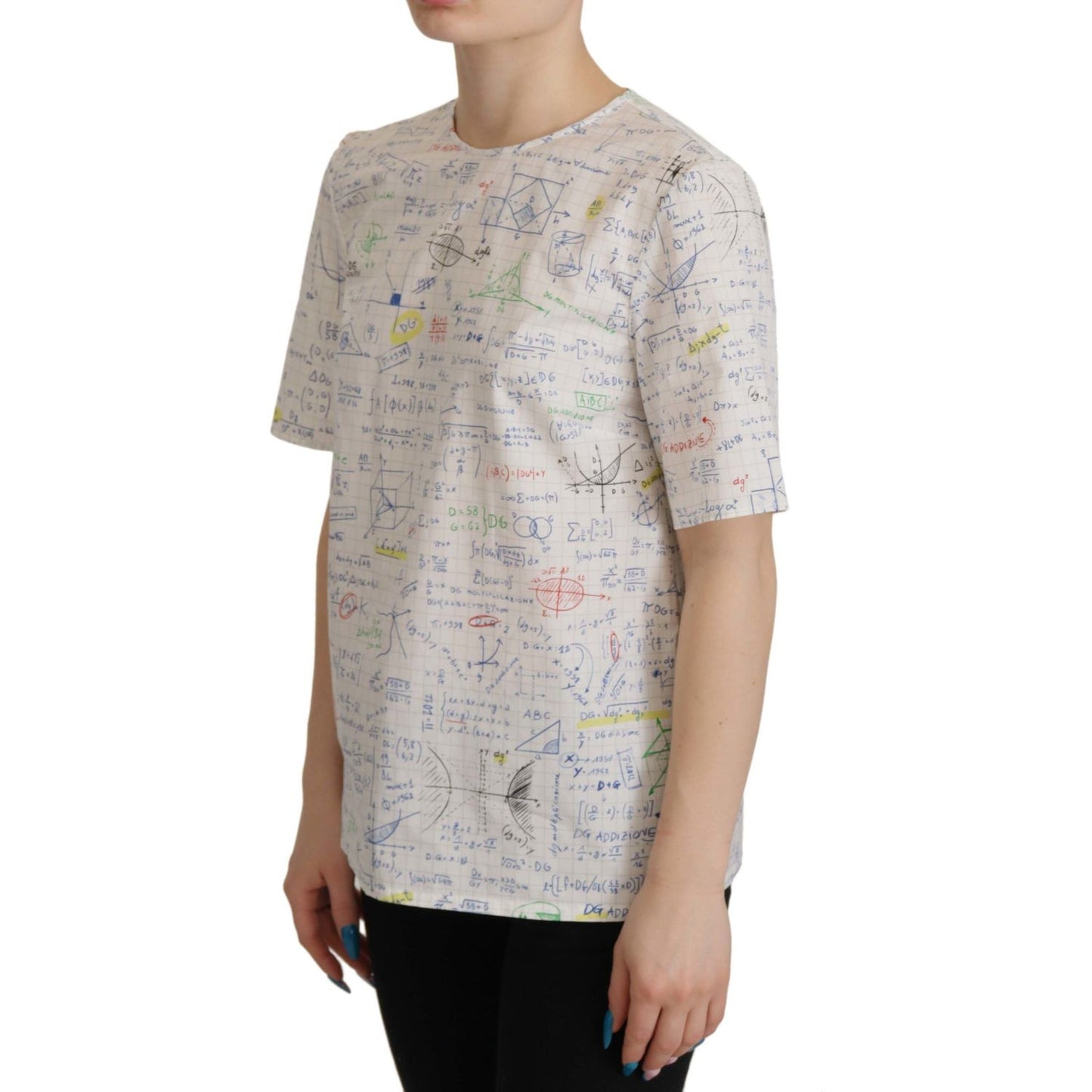 Dolce & Gabbana White Cotton Algebra Print Short Sleeves Top TSH7834- 38
