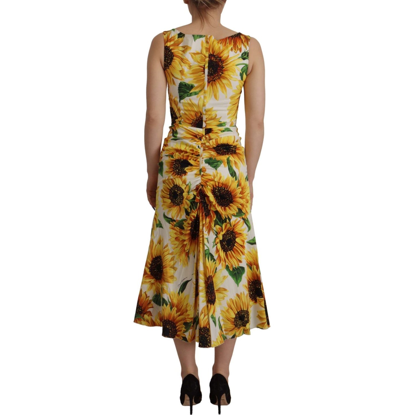 Dolce & Gabbana White Sunflower Print Sheath Midi Silk DR28741 - 36