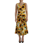 Dolce & Gabbana White Sunflower Print Sheath Midi Silk DR28741 - 36