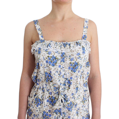 Ermanno Scervino Beachwear Blue Floral Beach Mini Dress Short Dresses