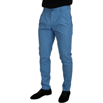 Dolce & Gabbana Blue Cotton Silk Trousers Chinos Pants