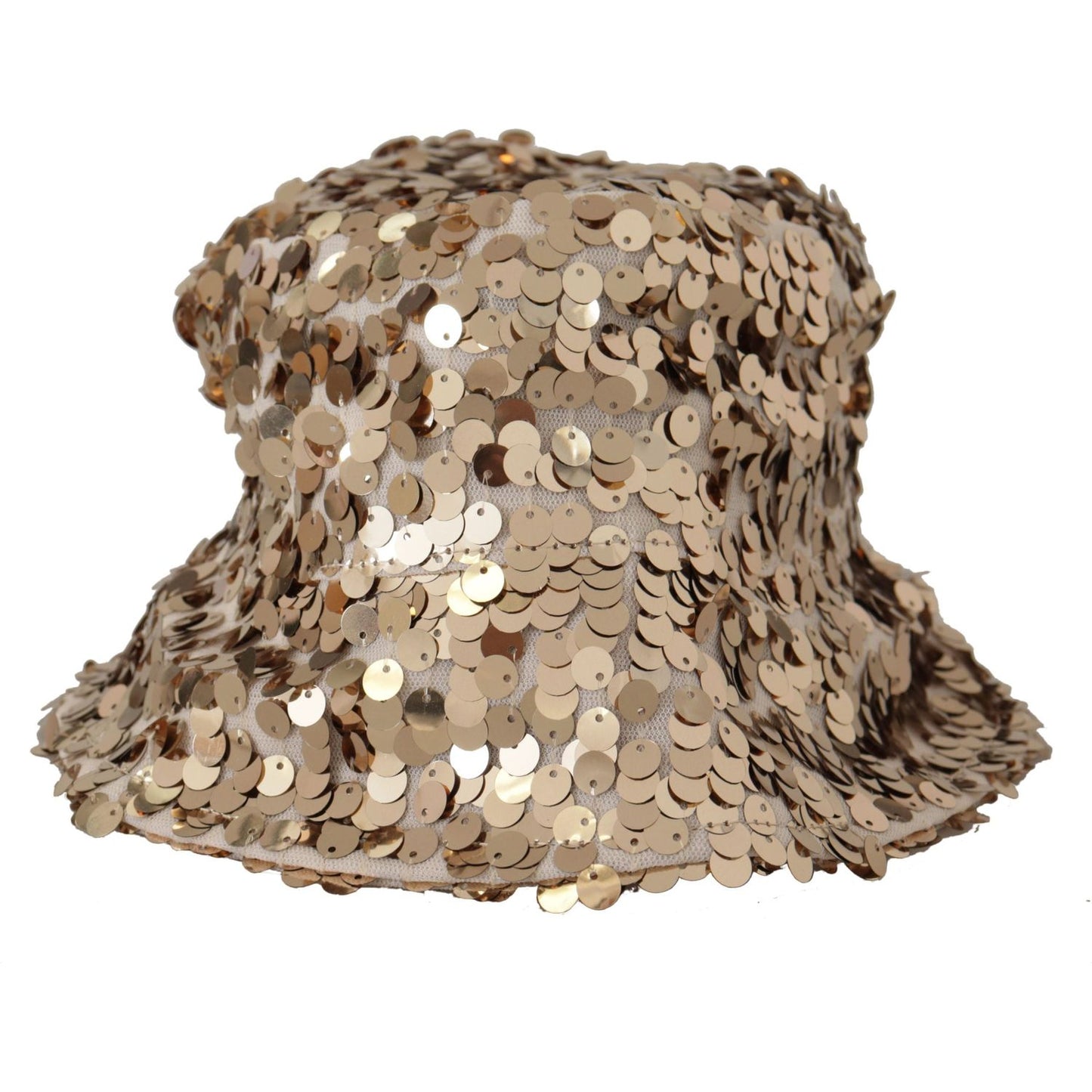 Dolce & Gabbana Gold Silk Sequin Embellished Designer Brim Bucket Hat