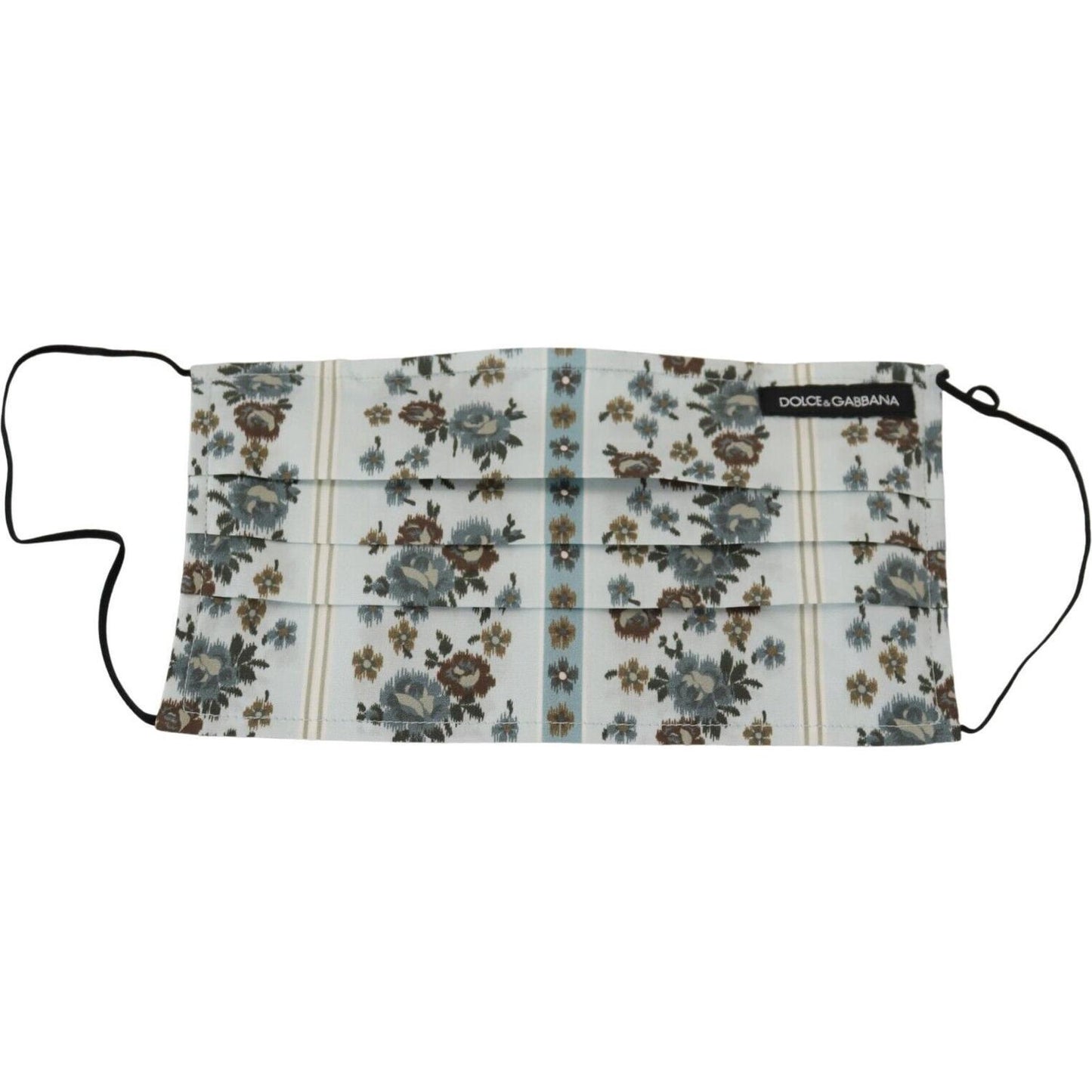 Dolce & Gabbana White Floral Cotton Pleated Elastic Ear Strap Face Mask