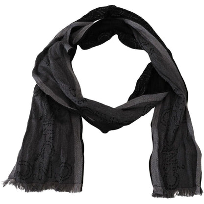 Costume National Black Grey Logo Print Men Neck Wrap Shawl Scarf