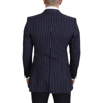 Dolce & Gabbana Dark Blue Stripe Wool Single Breasted Blazer